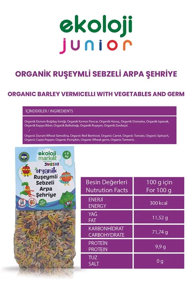 Organik Ruşeymli Sebzeli Arpa Şehriye250gr3Paket Organic Vermicelli Vegetable BarleyNoodle250Gr3pack - 3