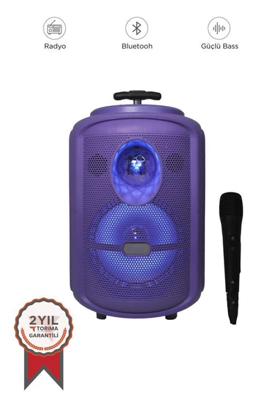 Torima KTS-2111 Mor RGB Ledli Mikrofonlu Tekerlekli Bluetooth Hoparlör Speaker