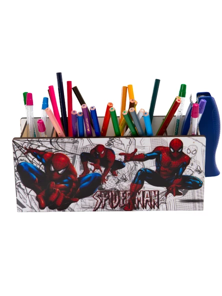 DeepCraft Ahşap Çocuklar İçin Masa Üstü Kare Kalemlik & Organizer-Spiderman - 6