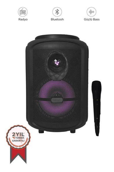 Torima KTS-2111 Siyah RGB Ledli Mikrofonlu Tekerlekli Bluetooth Hoparlör Speaker