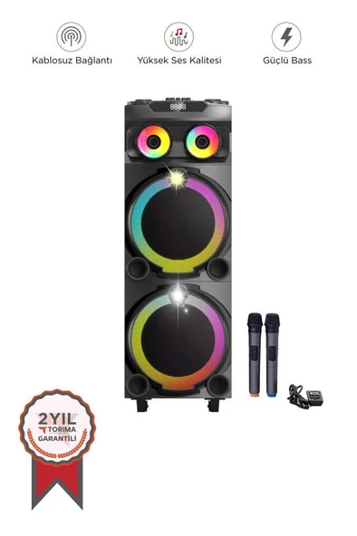 Torima DR-1230 Siyah RGB Ledli Dahili 2 Mikrofon Kumandalı Woofer Bluetooth Hoparlör