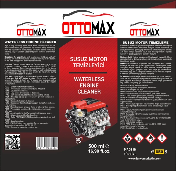 Ottomax Oto Temizlik Seti Lastik Parlatıcı Motor Temizleyici Detay Temizlik Köpüğü 4  Parça - 4