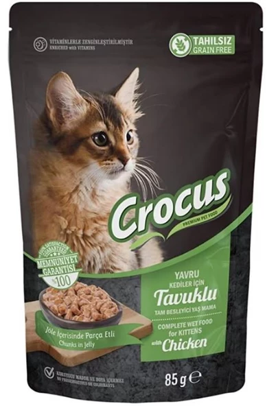 Crocus Tahılsız Yavru Kedi Tavuklu Jöleli Pouch Yaş Mama 85 G