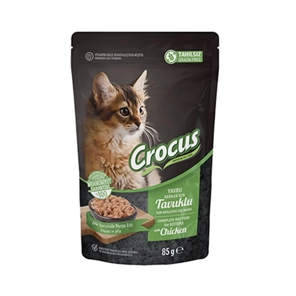 Crocus Tahılsız Yavru Kedi Tavuklu Jöleli Pouch Yaş Mama 85 G