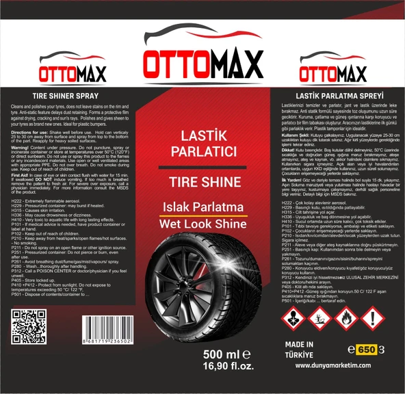 Ottomax Oto Temizlik Seti 5 Parça Motor Temizleyici Detay Temizlik Köpüğü Lastik Parlatıcı - 3