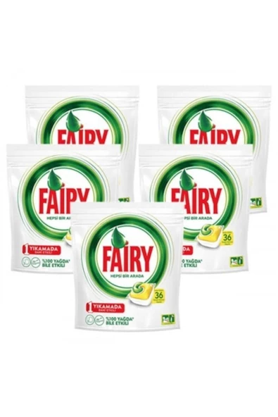 Fairy Bulaşık Makinesi Deterjanı Hepsi Bir Arada Limon 36 Yıkama 5'li