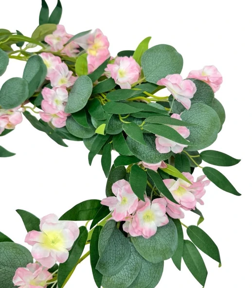 Nettenevime Yapay Çiçek Sarkan Ve Dolanan Pembe Japon Kiraz  Çiçekli Okaliptus lu Söğüt Yaprağı Yapay Sarmaşık - Resim 4