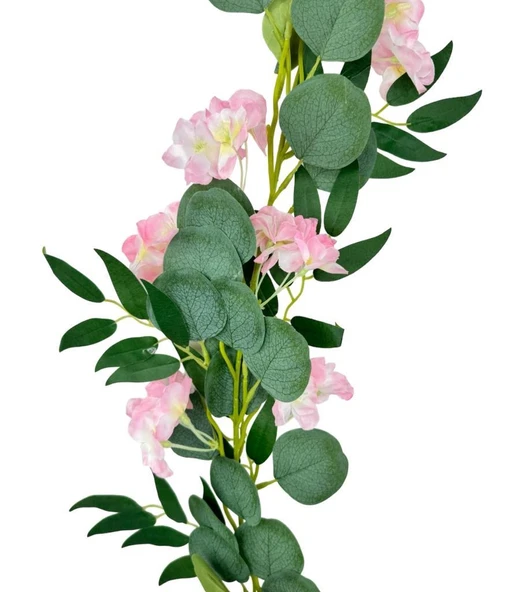 Nettenevime Yapay Çiçek Sarkan Ve Dolanan Pembe Japon Kiraz  Çiçekli Okaliptus lu Söğüt Yaprağı Yapay Sarmaşık - Resim 6