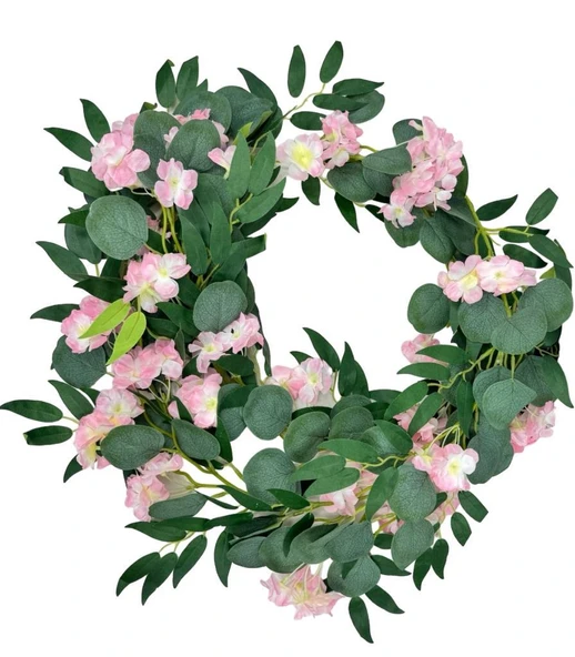 Nettenevime Yapay Çiçek Sarkan Ve Dolanan Pembe Japon Kiraz  Çiçekli Okaliptus lu Söğüt Yaprağı Yapay Sarmaşık - Resim 2