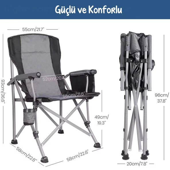 Efsane Kamp - Profesyonel Fold&Go Katlanır Kamp Sandalyesi – Gri - 7