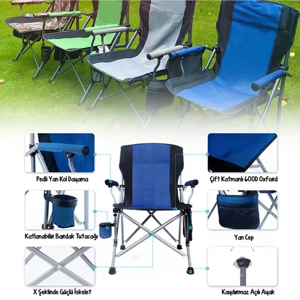 Efsane Kamp - Profesyonel Fold&Go Katlanır Kamp Sandalyesi – Mavi - 3