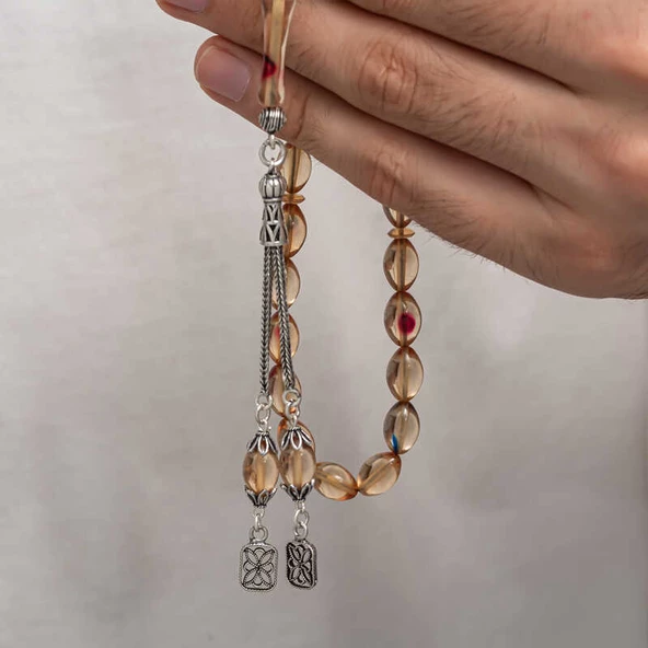 Himarry Gümüş Püsküllü Sıkma Kehribar Tesbih - Resim 4