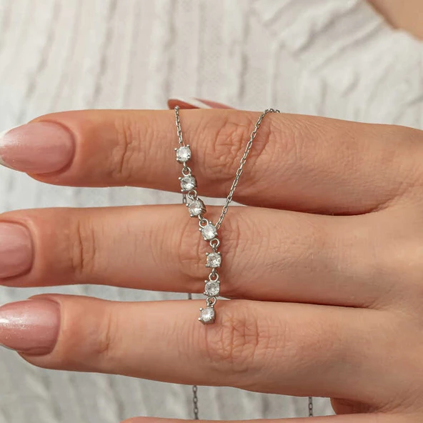 Himarry Gümüş Zirkon Sıra Taşlı Kadın Kolye - Resim 3