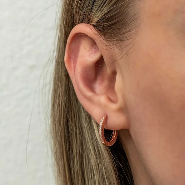 Himarry Gümüş Zirkon Taşlı Rose Oval Küpe - Resim 3