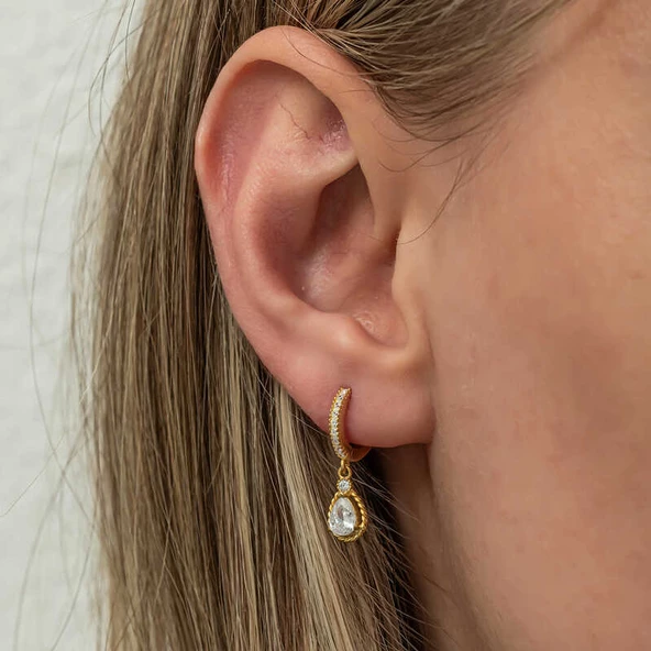 Himarry Gümüş Sallantılı Gold Damla Kadın Küpe - Resim 3