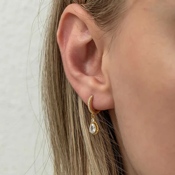 Himarry Gümüş Sallantılı Gold Damla Kadın Küpe - Resim 4