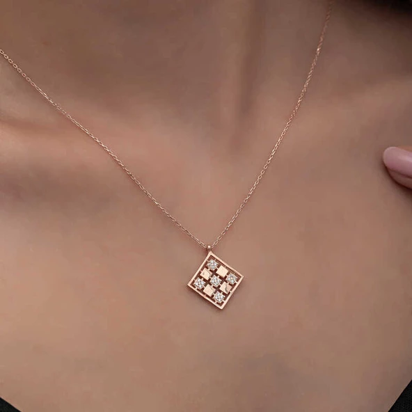 Himarry Gümüş Rose Dörtgen Zirkon Taşlı Kadın Kolye - Resim 2