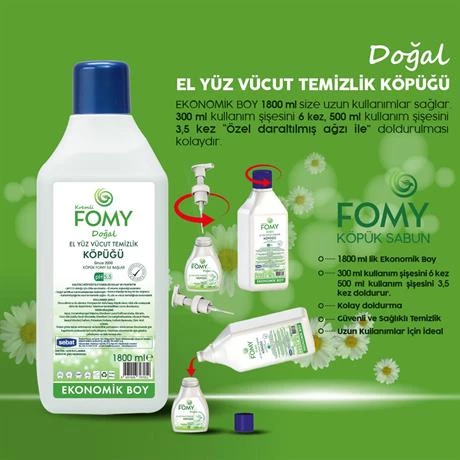 FOMY Doğal ve Narin El Temizleme Köpüğü - Özenle Hazırlanmış Nemlendirici Yenileyici Formül 1800ml - 2