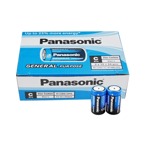 PANASONIC R14BE/2PS MANGANEZ  ORTA C BOY 24 LÜ PİL PAKET FİYATI (4593)