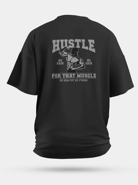 Oversize Hustle Fitness Baskılı Unisex Tişört