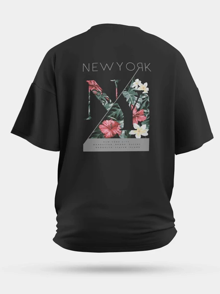 Oversize New York City Çiçek Baskılı Unisex Tişört