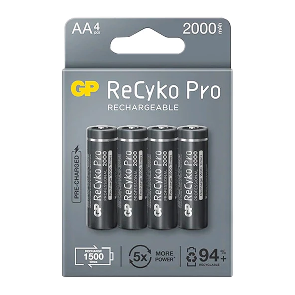 GP RECYKO PRO AA 2000 MAH ŞARJLI 4LÜ PİL GP210AAHCB-2EB4 (GPRHC212B309) (4593)