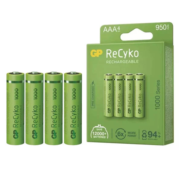 GP RECYKO 950 MAH AAA İNCE 4LÜ ŞARJLI KALEM PİL GP100AAAHCE-2EB4 (GPRHC103E001) (4593)