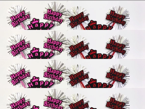 Happy Birthday Neon Renk Doğum Günü Tacı 12 Adet