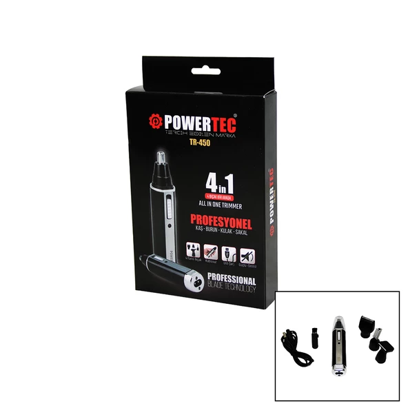 POWERTEC TR-450 4İN1 KAŞ - BURUN - KULAK - SAKAL ŞARJLI TRAŞ MAKİNESİ (4593)