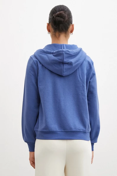 Fermuarlı Kapüşonlu Sweatshirt Mavi - 4