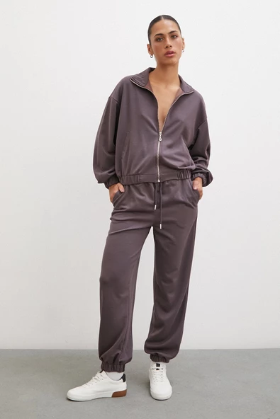 Lastikli Cepli Eşofman Altı Kahve - Resim 3