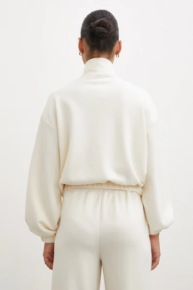 Fermuarlı Sweatshirt Ekru - 2