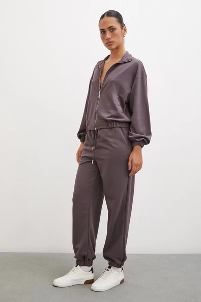 Lastikli Cepli Eşofman Altı Kahve - Resim 4