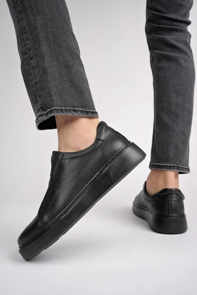 Muggo FERNANDO Garantili Hakiki Deri Bağcıksız Lastik Detaylı Erkek Günlük Ayakkabı - 5