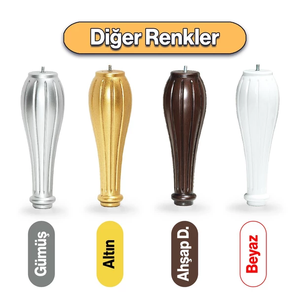 Pırlanta Plastik Sehpa Ayağı 30 cm Beyaz Renk 4 Adet Mobilya Orta Sehpası M8 Civatalı Ayak Ayaklar - Resim 4