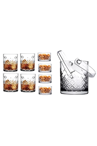 9 Parça Timeless Viski Seti - 4 Viski Bardağı 4 Çerezlik Kase 1 Buz Kovası