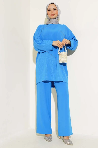 Desenli Taşlı İkili Takım Mavi ürün görseli 1