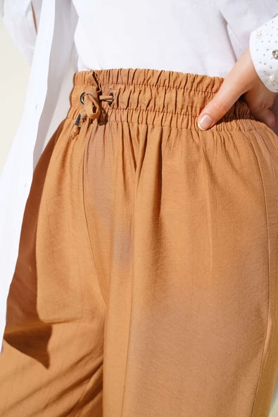 Paça Yırtmaçlı Pantolon Camel - Resim 4