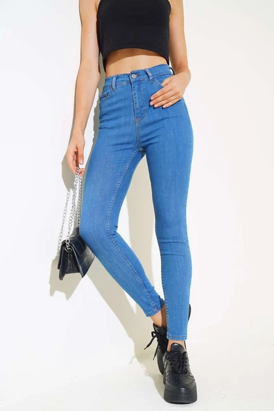 Likralı Skinny Jean Pantolon Kot Mavisi