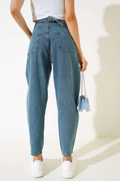 Arka Tokalı Diz Pensli Kot Pantolon Kahve Tint - 3