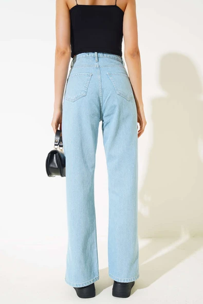 Salaş Yırtmaçlı Kot Pantolon Yeşil Tint - Resim 3