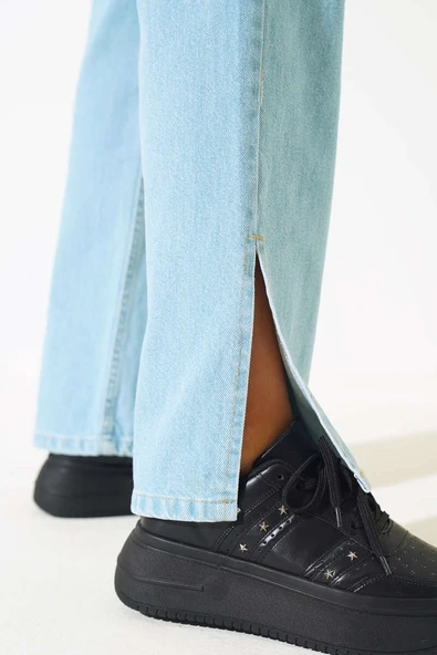 Salaş Yırtmaçlı Kot Pantolon Yeşil Tint - Resim 4