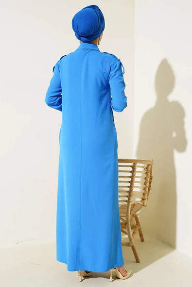 Omuz Taş Detaylı Elbise Mavi - Resim 3