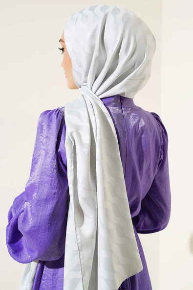 Kıvrak Desen Jakar Şal Soft Mavi - Resim 3