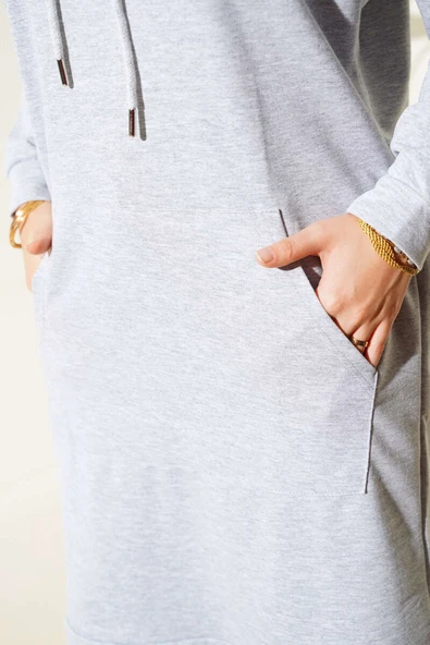 Kanguru Cepli Tunik Melanj Gri - Resim 4