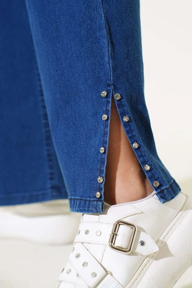 Paça Yanı Taşlı Kot Pantolon Lacivert - Resim 4