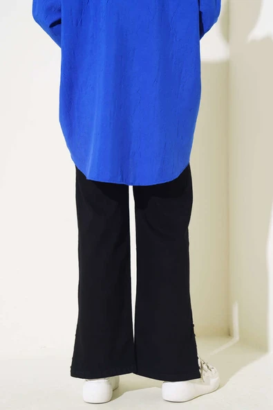 Paça Yanı Taşlı Kot Pantolon Siyah - Resim 3