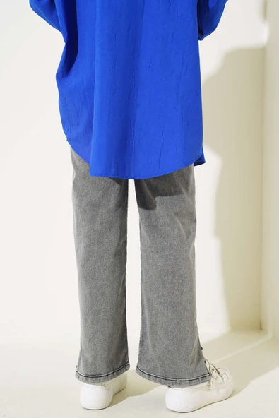 Paça Yanı Taşlı Kot Pantolon Füme - Resim 3