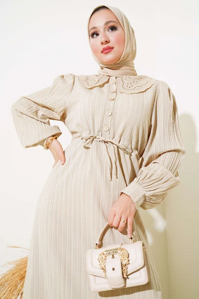 Bel Tünelli Bebe Yaka Elbise Taş - Resim 2