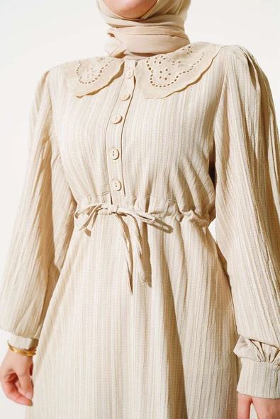 Bel Tünelli Bebe Yaka Elbise Taş - Resim 4